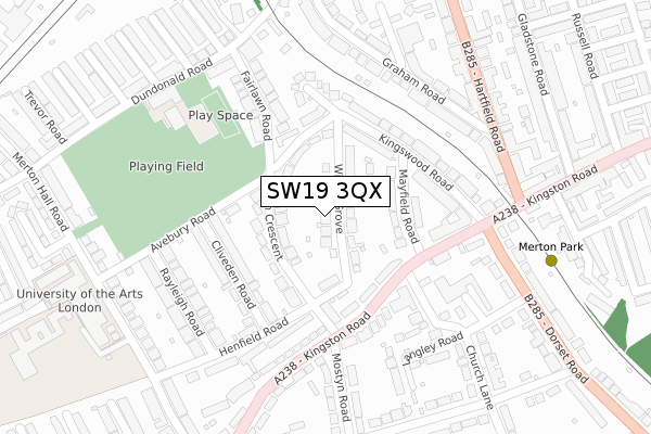 SW19 3QX map - large scale - OS Open Zoomstack (Ordnance Survey)