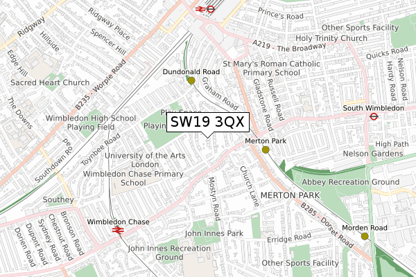 SW19 3QX map - small scale - OS Open Zoomstack (Ordnance Survey)