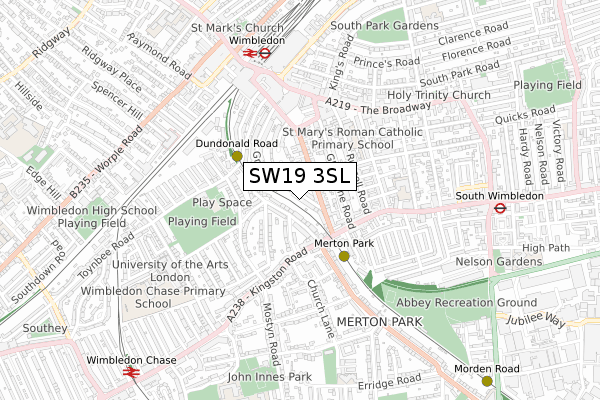 SW19 3SL map - small scale - OS Open Zoomstack (Ordnance Survey)