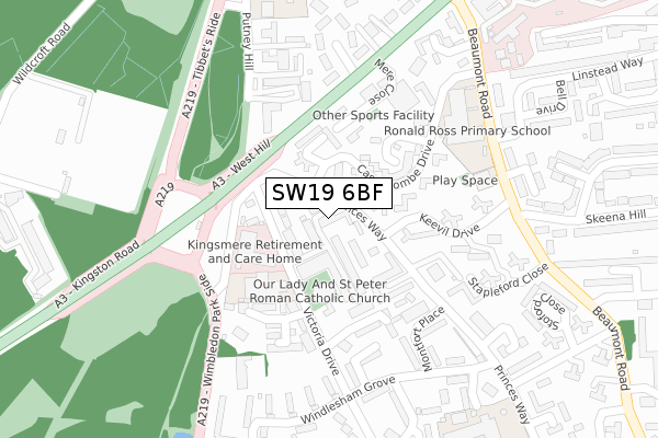 SW19 6BF map - large scale - OS Open Zoomstack (Ordnance Survey)