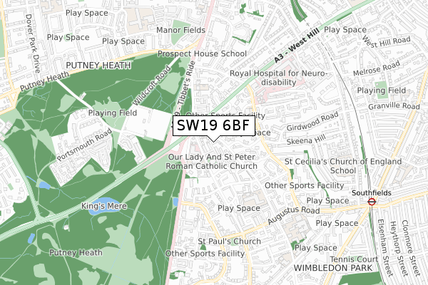 SW19 6BF map - small scale - OS Open Zoomstack (Ordnance Survey)