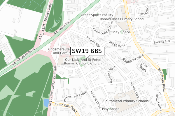 SW19 6BS map - large scale - OS Open Zoomstack (Ordnance Survey)