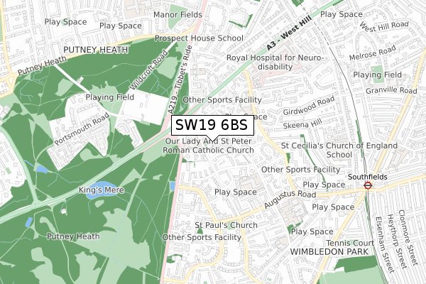 SW19 6BS map - small scale - OS Open Zoomstack (Ordnance Survey)