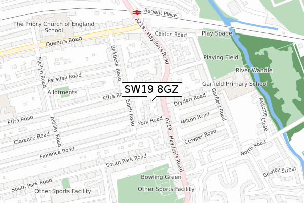 SW19 8GZ map - large scale - OS Open Zoomstack (Ordnance Survey)