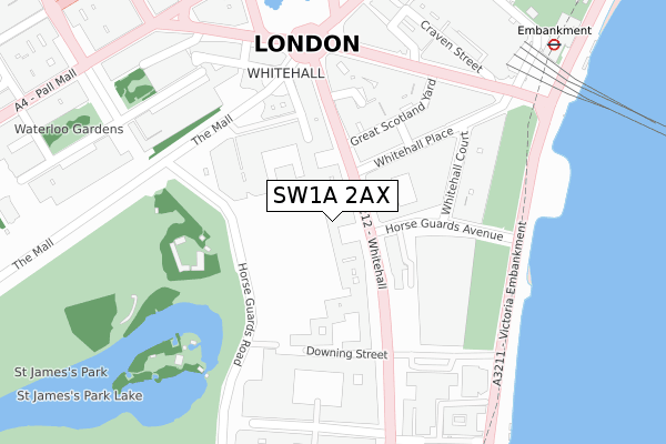 SW1A 2AX map - large scale - OS Open Zoomstack (Ordnance Survey)