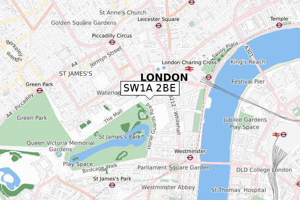 SW1A 2BE map - small scale - OS Open Zoomstack (Ordnance Survey)