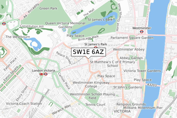 SW1E 6AZ map - small scale - OS Open Zoomstack (Ordnance Survey)