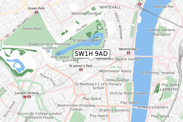 SW1H 9AD map - small scale - OS Open Zoomstack (Ordnance Survey)