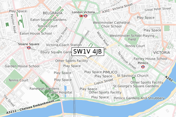 SW1V 4JB map - small scale - OS Open Zoomstack (Ordnance Survey)
