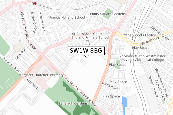 SW1W 8BG map - large scale - OS Open Zoomstack (Ordnance Survey)