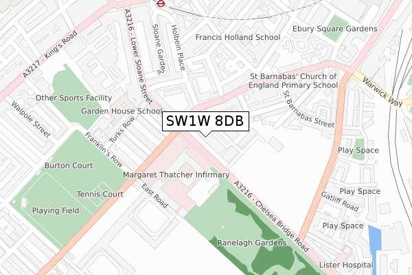 SW1W 8DB map - large scale - OS Open Zoomstack (Ordnance Survey)