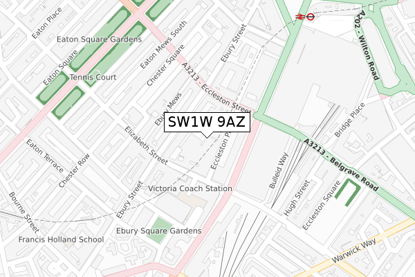 SW1W 9AZ map - large scale - OS Open Zoomstack (Ordnance Survey)