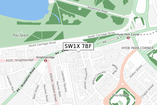 SW1X 7BF map - large scale - OS Open Zoomstack (Ordnance Survey)