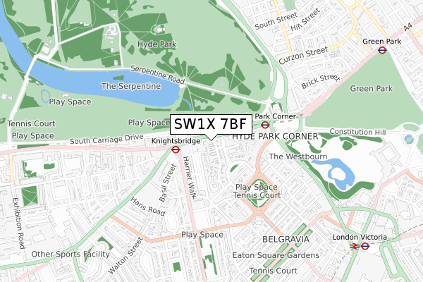 SW1X 7BF map - small scale - OS Open Zoomstack (Ordnance Survey)