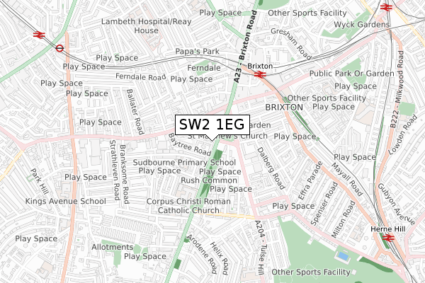 SW2 1EG map - small scale - OS Open Zoomstack (Ordnance Survey)