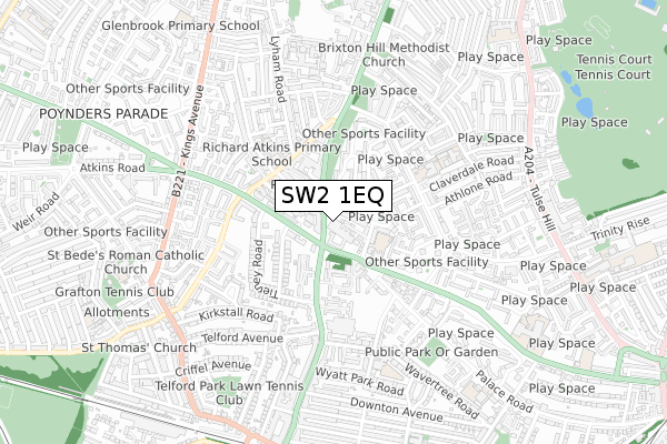 SW2 1EQ map - small scale - OS Open Zoomstack (Ordnance Survey)