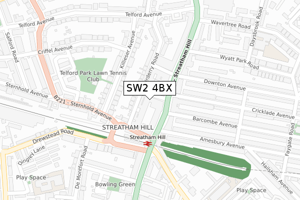 SW2 4BX map - large scale - OS Open Zoomstack (Ordnance Survey)