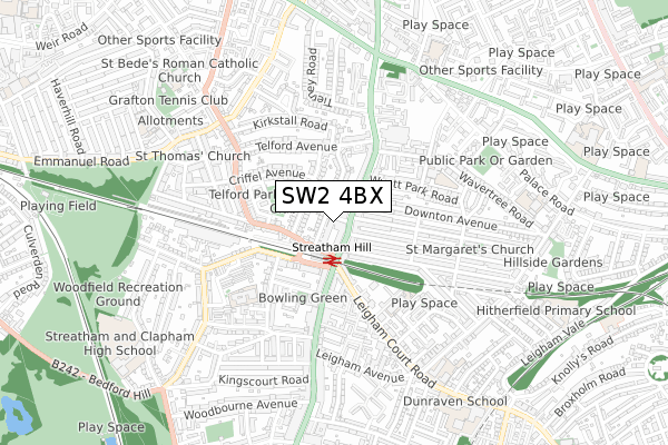 SW2 4BX map - small scale - OS Open Zoomstack (Ordnance Survey)