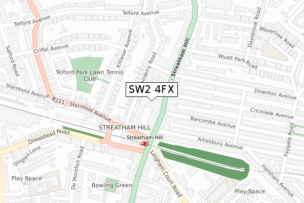 SW2 4FX map - large scale - OS Open Zoomstack (Ordnance Survey)