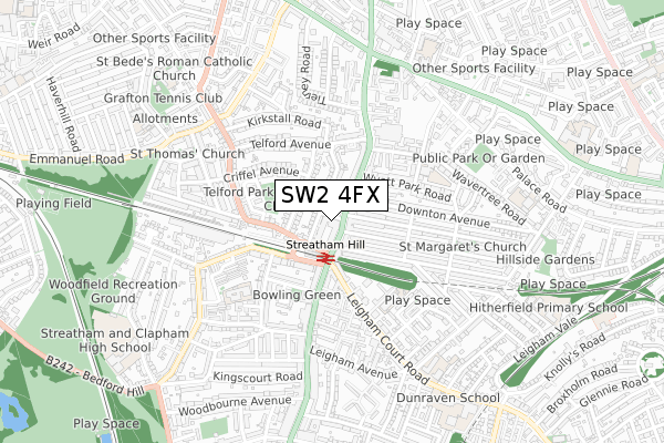 SW2 4FX map - small scale - OS Open Zoomstack (Ordnance Survey)