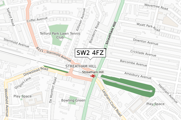 SW2 4FZ map - large scale - OS Open Zoomstack (Ordnance Survey)