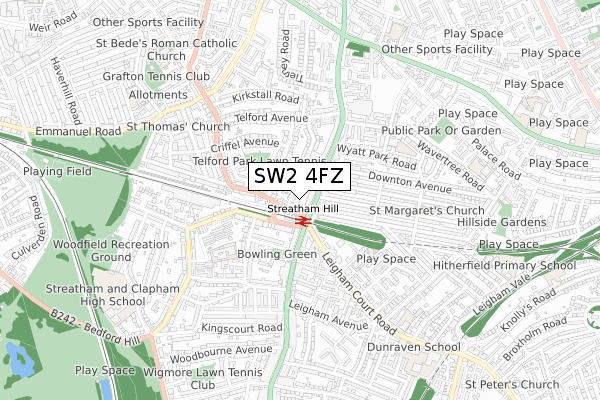 SW2 4FZ map - small scale - OS Open Zoomstack (Ordnance Survey)