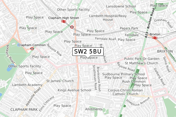 SW2 5BU map - small scale - OS Open Zoomstack (Ordnance Survey)