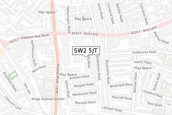 SW2 5JT map - large scale - OS Open Zoomstack (Ordnance Survey)