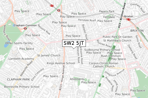 SW2 5JT map - small scale - OS Open Zoomstack (Ordnance Survey)