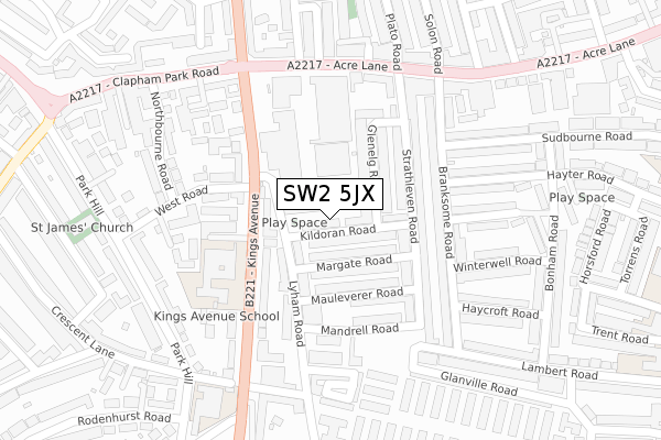 SW2 5JX map - large scale - OS Open Zoomstack (Ordnance Survey)