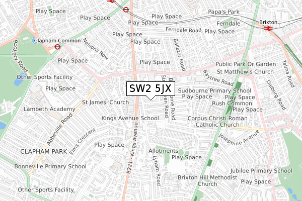 SW2 5JX map - small scale - OS Open Zoomstack (Ordnance Survey)