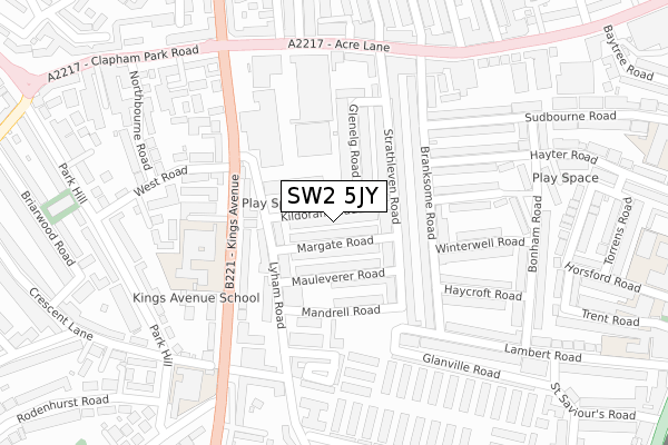 SW2 5JY map - large scale - OS Open Zoomstack (Ordnance Survey)