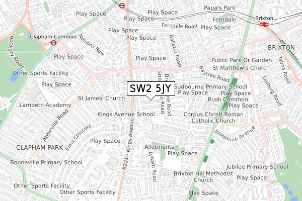 SW2 5JY map - small scale - OS Open Zoomstack (Ordnance Survey)