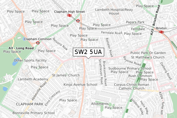 SW2 5UA map - small scale - OS Open Zoomstack (Ordnance Survey)