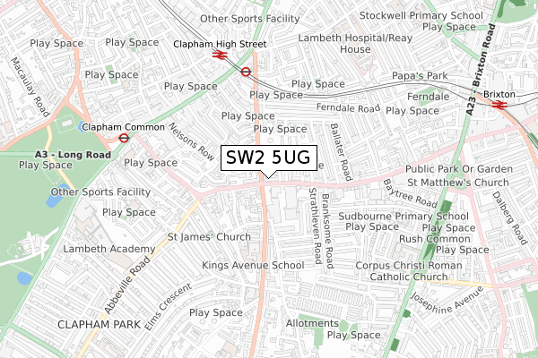 SW2 5UG map - small scale - OS Open Zoomstack (Ordnance Survey)