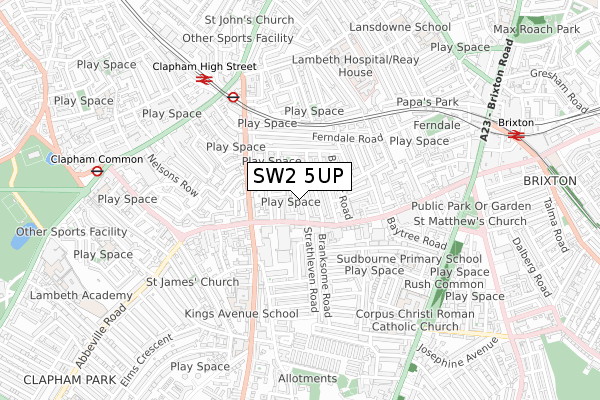 SW2 5UP map - small scale - OS Open Zoomstack (Ordnance Survey)