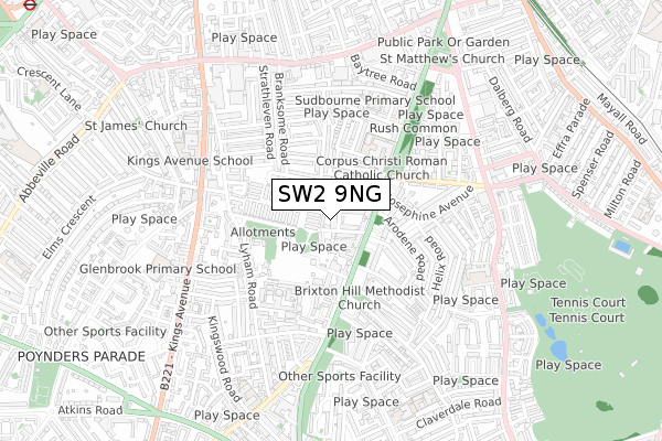 SW2 9NG map - small scale - OS Open Zoomstack (Ordnance Survey)