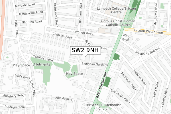 SW2 9NH map - large scale - OS Open Zoomstack (Ordnance Survey)