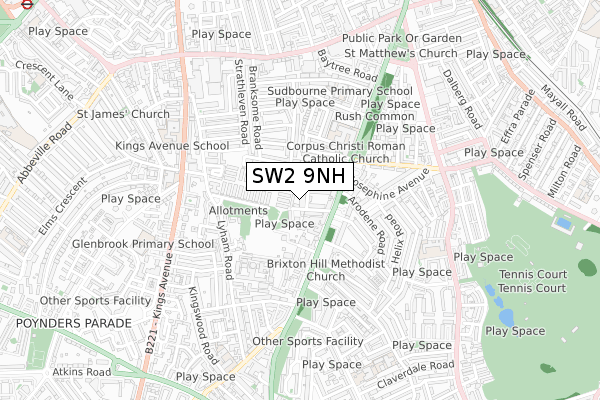 SW2 9NH map - small scale - OS Open Zoomstack (Ordnance Survey)