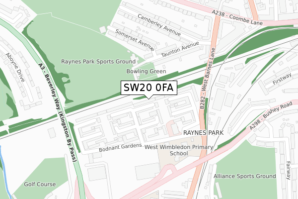 SW20 0FA map - large scale - OS Open Zoomstack (Ordnance Survey)