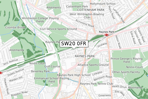 SW20 0FR map - small scale - OS Open Zoomstack (Ordnance Survey)