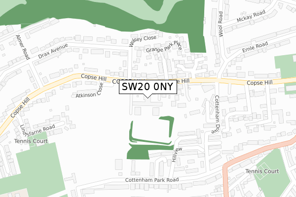 SW20 0NY map - large scale - OS Open Zoomstack (Ordnance Survey)