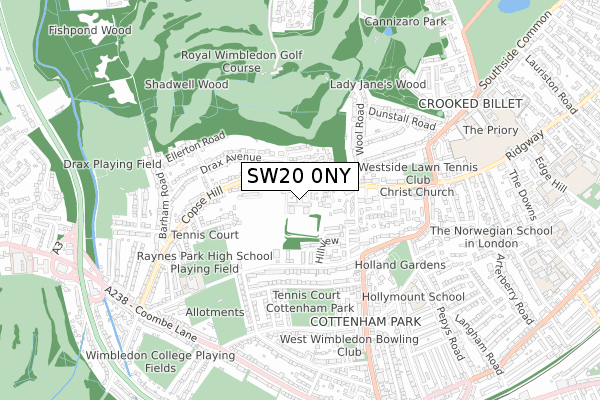 SW20 0NY map - small scale - OS Open Zoomstack (Ordnance Survey)