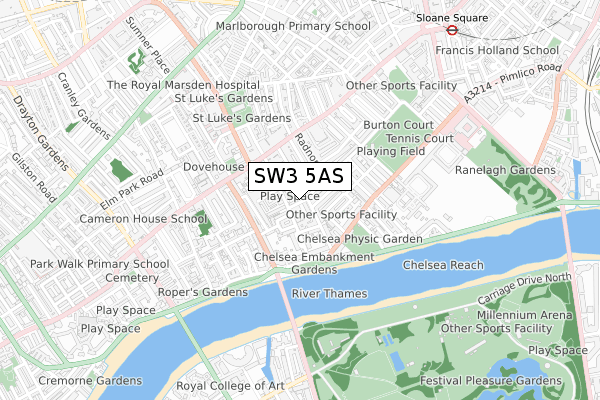SW3 5AS map - small scale - OS Open Zoomstack (Ordnance Survey)