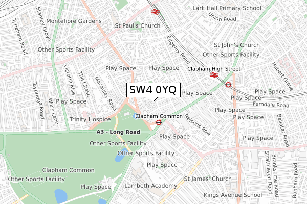 SW4 0YQ map - small scale - OS Open Zoomstack (Ordnance Survey)