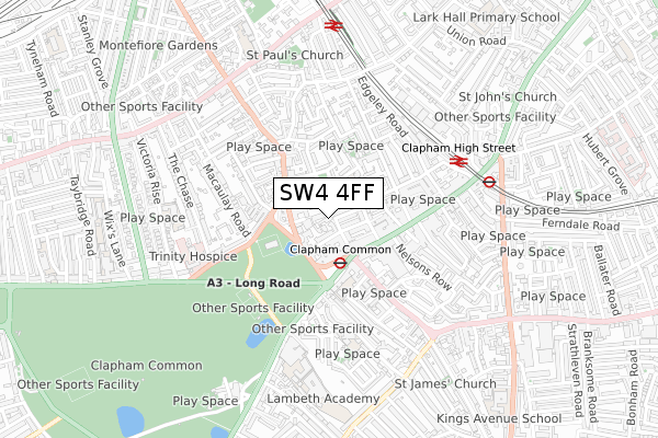 SW4 4FF map - small scale - OS Open Zoomstack (Ordnance Survey)