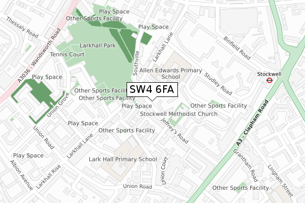 SW4 6FA map - large scale - OS Open Zoomstack (Ordnance Survey)