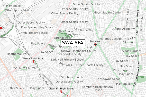 SW4 6FA map - small scale - OS Open Zoomstack (Ordnance Survey)