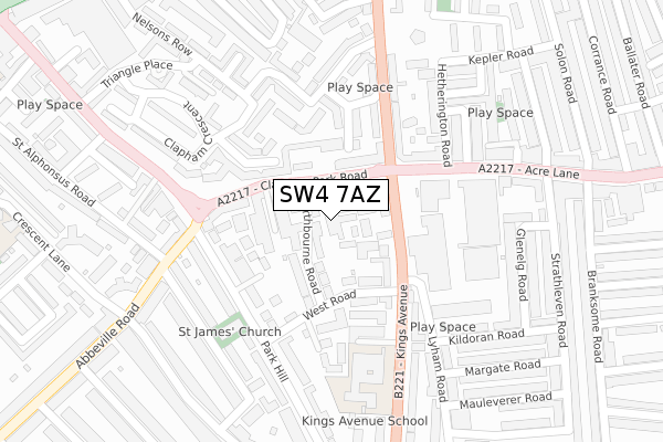 SW4 7AZ map - large scale - OS Open Zoomstack (Ordnance Survey)