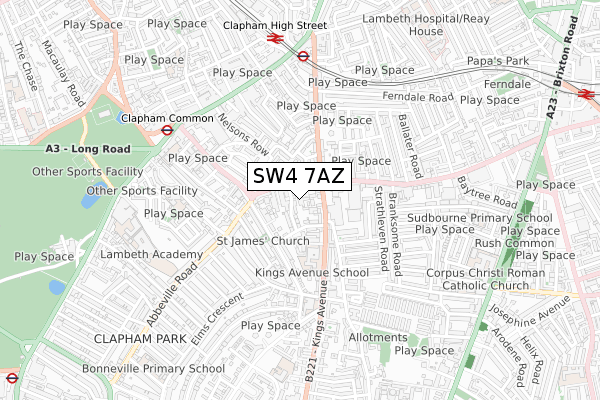 SW4 7AZ map - small scale - OS Open Zoomstack (Ordnance Survey)